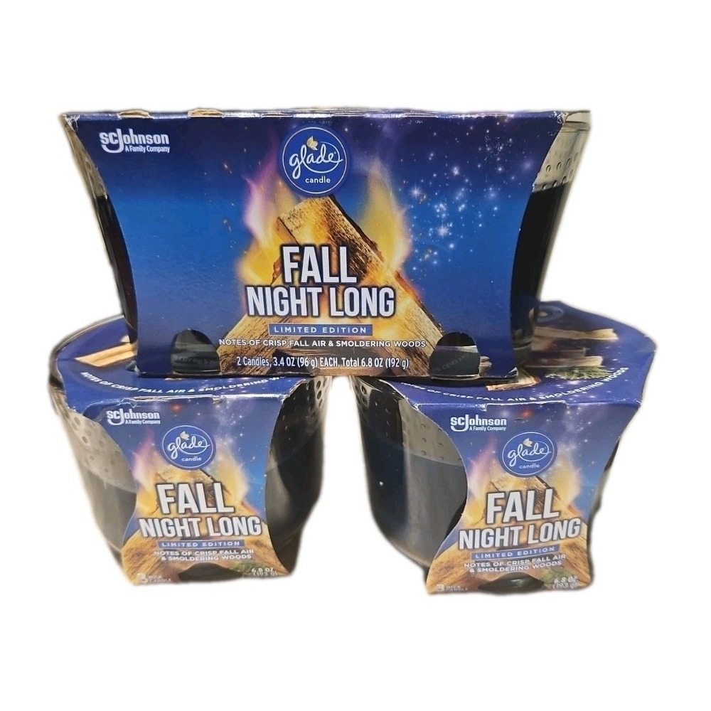 4x Glade Fall Night Long Candles Air Freshener Oil Infused Jar‎ Lot Campfire